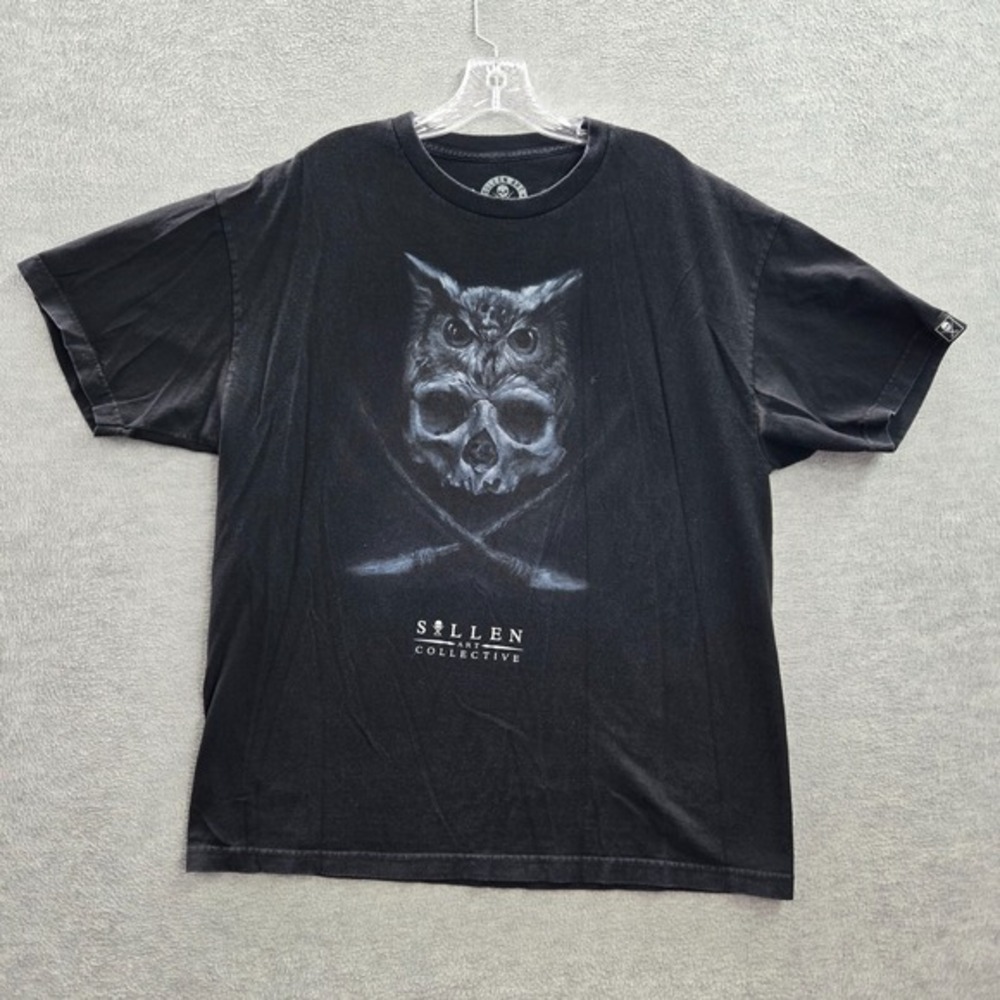 Sullen Art Men Shirt XL Black Matt Jordan Badge Series Skull Owl Ink Graphic Tee